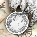 1802 Pirate Era Skull and Cross Bones Silver 2 Reale Spanish Portrait Piece of 8 Sterling Silver Pendant