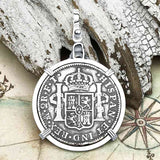 1802 Pirate Era Skull and Cross Bones Silver 2 Reale Spanish Portrait Piece of 8 Sterling Silver Pendant