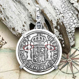 1802 Pirate Era Skull and Cross Bones Silver 2 Reale Spanish Portrait Piece of 8 Sterling Silver Pendant