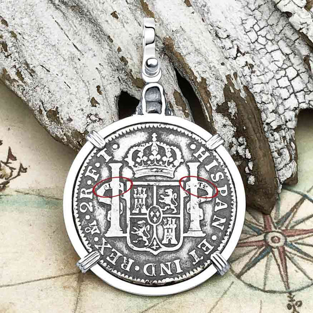 1802 Pirate Era Skull and Cross Bones Silver 2 Reale Spanish Portrait Piece of 8 Sterling Silver Pendant