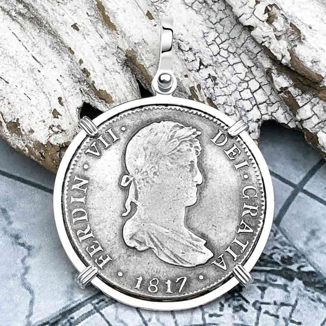 1817 Pirate Era Silver 4 Reale Spanish Portrait Piece of 8 Sterling Silver Pendant