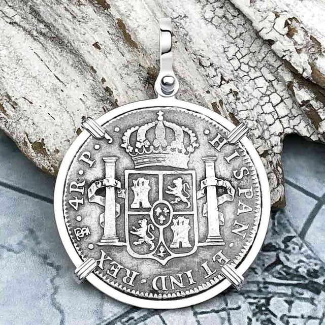 1817 Pirate Era Silver 4 Reale Spanish Portrait Piece of 8 Sterling Silver Pendant