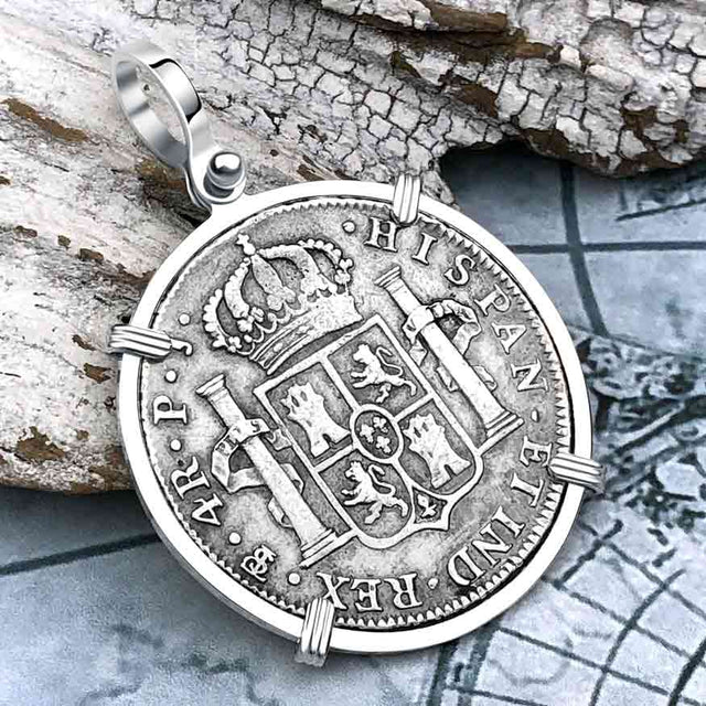 1817 Pirate Era Silver 4 Reale Spanish Portrait Piece of 8 Sterling Silver Pendant