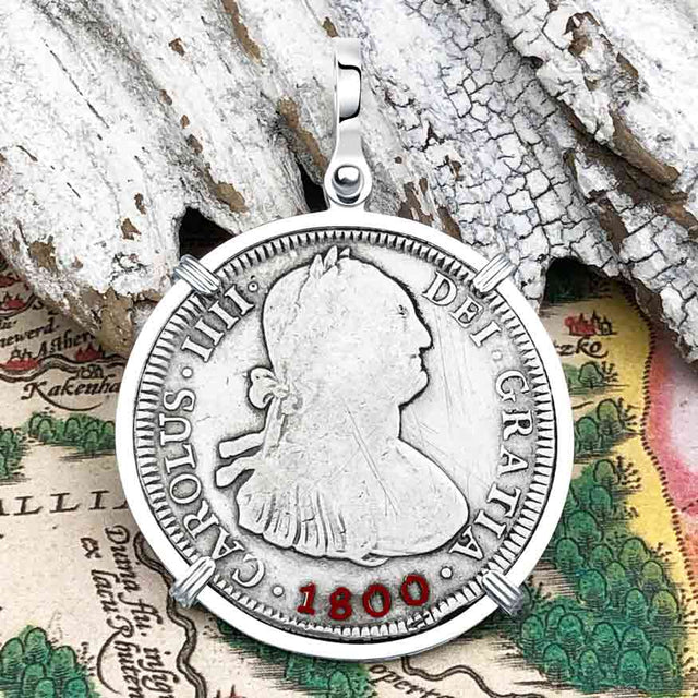1800 Pirate Era Silver 4 Reale Spanish Portrait Piece of 8 Sterling Silver Pendant