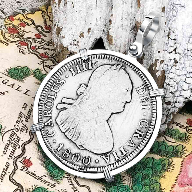 1800 Pirate Era Silver 4 Reale Spanish Portrait Piece of 8 Sterling Silver Pendant