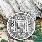 1800 Pirate Era Silver 4 Reale Spanish Portrait Piece of 8 Sterling Silver Pendant