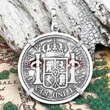 1800 Pirate Era Silver 4 Reale Spanish Portrait Piece of 8 Sterling Silver Pendant