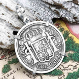 1800 Pirate Era Silver 4 Reale Spanish Portrait Piece of 8 Sterling Silver Pendant