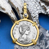 Roman Empire Silver Denarius Coin of Empress Julia Domna 198 AD 14K Gold Pendant | Artifact #5885
