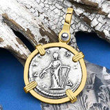 Roman Empire Silver Denarius Coin of Empress Julia Domna 198 AD 14K Gold Pendant | Artifact #5885