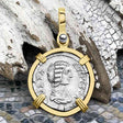 Roman Empire Silver Denarius Coin of Empress Julia Domna 196 AD 14K Gold Pendant