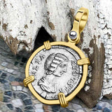 Roman Empire Silver Denarius Coin of Empress Julia Domna 196 AD 14K Gold Pendant