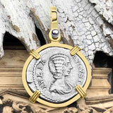Roman Empire Silver Denarius Coin of Empress Julia Domna 196 AD 14K Gold Pendant | Artifact #5887