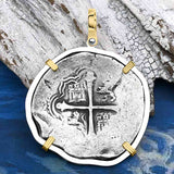 Concepcion Shipwreck 8 Reale Silver Piece of 8 14K Gold and Sterling Silver Pendant