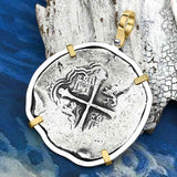 Concepcion Shipwreck 8 Reale Silver Piece of 8 14K Gold and Sterling Silver Pendant