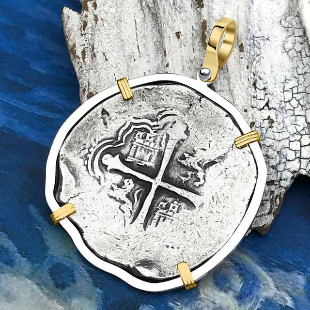 Concepcion Shipwreck 8 Reale Silver Piece of 8 14K Gold and Sterling Silver Pendant