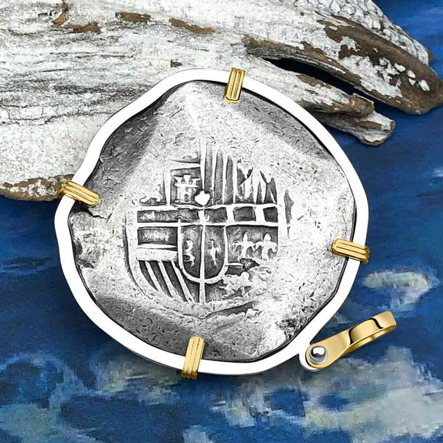 Concepcion Shipwreck 8 Reale Silver Piece of 8 14K Gold and Sterling Silver Pendant