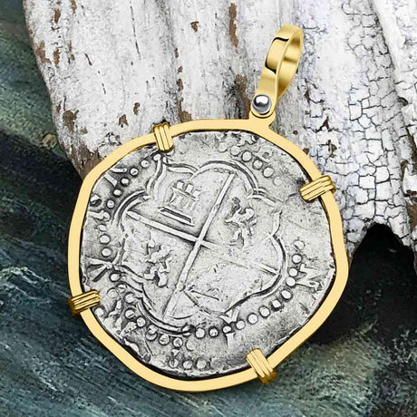 Rare Concepcion Shipwreck 8 Reale Silver Piece of 8 14K Gold Pendant 