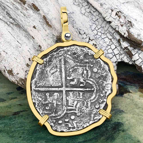 Rare Concepcion Shipwreck 8 Reale Silver Piece of 8 14K Gold Pendant