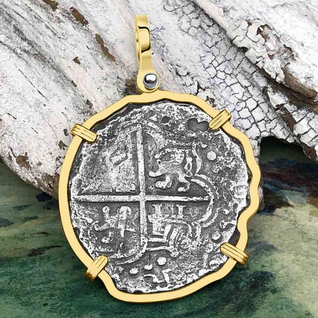 Rare Concepcion Shipwreck 8 Reale Silver Piece of 8 14K Gold Pendant