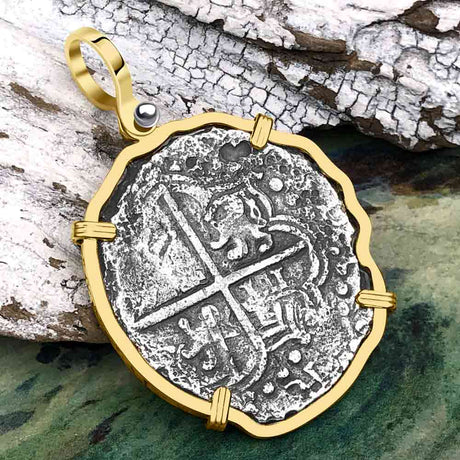 Rare Concepcion Shipwreck 8 Reale Silver Piece of 8 14K Gold Pendant