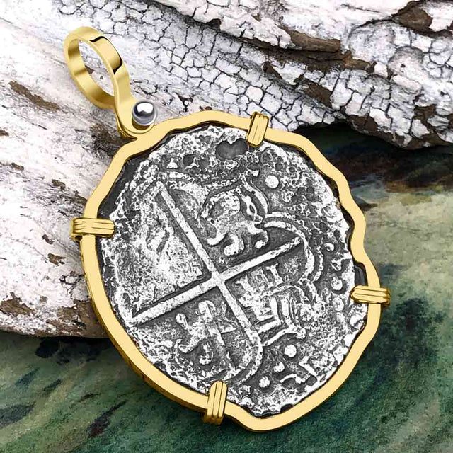 Rare Concepcion Shipwreck 8 Reale Silver Piece of 8 14K Gold Pendant
