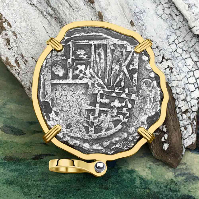 Rare Concepcion Shipwreck 8 Reale Silver Piece of 8 14K Gold Pendant