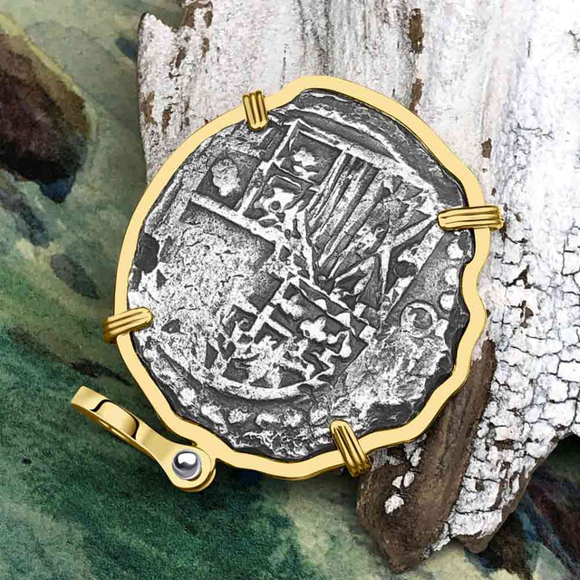 Rare Concepcion Shipwreck 8 Reale Silver Piece of 8 14K Gold Pendant