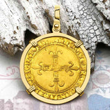 Medieval France Royal 22K Gold Ecu d'or Cross Coin Louis XII circa 1498 18K Gold Pendant