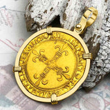 Medieval France Royal 22K Gold Ecu d'or Cross Coin Louis XII circa 1498 18K Gold Pendant