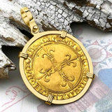 Medieval France Royal 22K Gold Ecu d'or Cross Coin Louis XII circa 1498 18K Gold Pendant