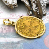 Medieval France Royal 22K Gold Ecu d'or Cross Coin Louis XII circa 1498 18K Gold Pendant