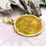 Medieval France Royal 22K Gold Ecu d'or au Soleil Cross Coin Charles VIII circa 1483 18K Gold Pendant