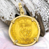 Medieval France Royal 22K Gold Ecu d'or au Soleil Cross Coin Charles VIII circa 1483 18K Gold Pendant