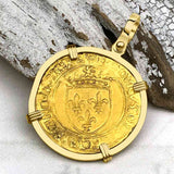 Medieval France Royal 22K Gold Ecu d'or Cross Coin Louis XII circa 1498 18K Gold Pendant