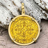 Medieval France Royal 22K Gold Ecu d'or Cross Coin of Charles VI circa 1380 18K Gold Pendant