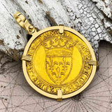 Medieval France Royal 22K Gold Ecu d'or Cross Coin of Charles VI circa 1380 18K Gold Pendant