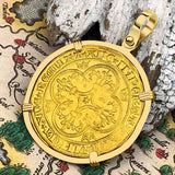 Medieval France Royal 22K Gold Ecu d'or Cross Coin of Charles VI circa 1380 18K Gold Pendant