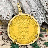 Medieval France Royal 22K Gold Ecu d'or Cross Coin of Charles VI circa 1380 18K Gold Pendant