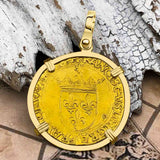 Medieval France Royal 22K Gold Ecu d'or au Soleil Cross Coin Francis I circa 1515 18K Gold Pendant