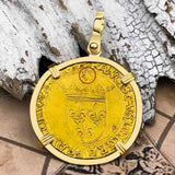 Medieval France Royal 22K Gold Ecu d'or au Soleil Cross Coin Francis I circa 1515 18K Gold Pendant
