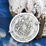 Dutch East India Company 1767 Silver 6 Stuiver Ship Shilling "I Struggle and Survive" Sterling Silver Pendant