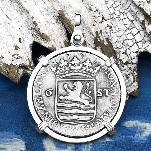 Dutch East India Company 1767 Silver 6 Stuiver Ship Shilling "I Struggle and Survive" Sterling Silver Pendant