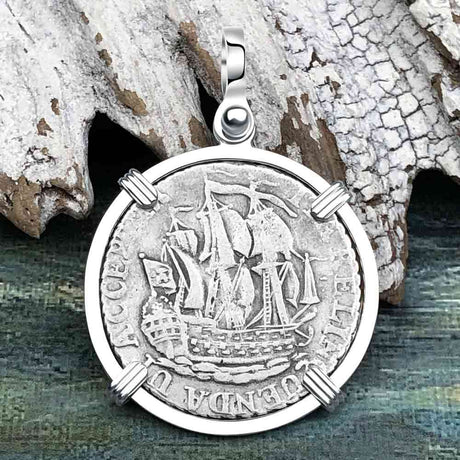 Dutch East India Company 1790 Silver 6 Stuiver Ship Shilling "I Struggle and Survive" Sterling Silver Pendant