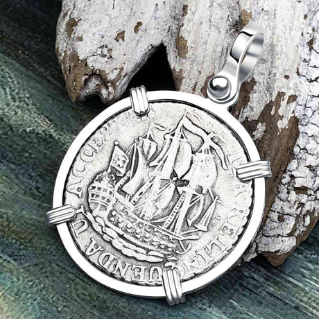 Dutch East India Company 1790 Silver 6 Stuiver Ship Shilling "I Struggle and Survive" Sterling Silver Pendant