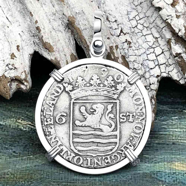 Dutch East India Company 1790 Silver 6 Stuiver Ship Shilling "I Struggle and Survive" Sterling Silver Pendant