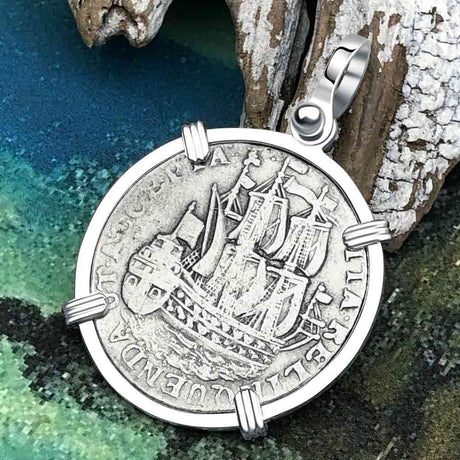 Dutch East India Company 1765 Silver 6 Stuiver Ship Shilling "I Struggle and Survive" Sterling Silver Pendant