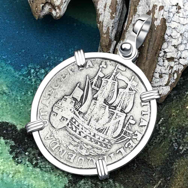 Dutch East India Company 1765 Silver 6 Stuiver Ship Shilling "I Struggle and Survive" Sterling Silver Pendant