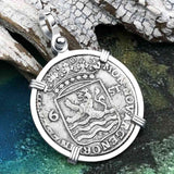 Dutch East India Company 1765 Silver 6 Stuiver Ship Shilling "I Struggle and Survive" Sterling Silver Pendant