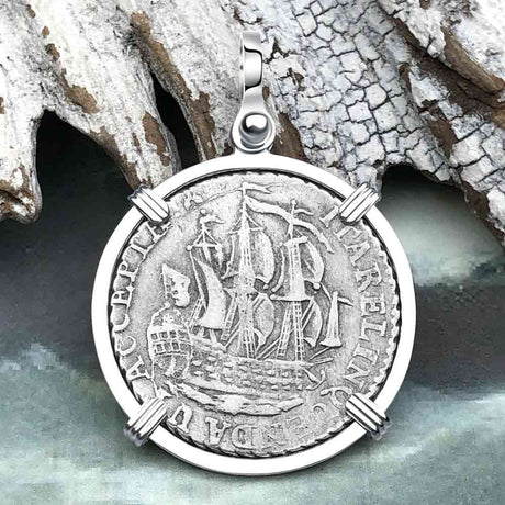 Dutch East India Company 1791 Silver 6 Stuiver Ship Shilling "I Struggle and Survive" Sterling Silver Pendant